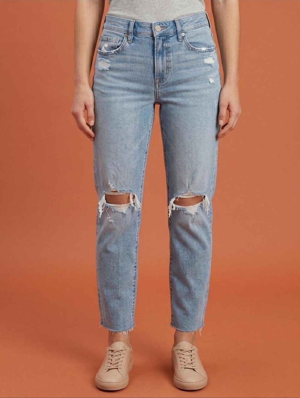 American Eagle AEO Curvy Straight Distressed Ripped Busted Knee Y2K Jeans 6